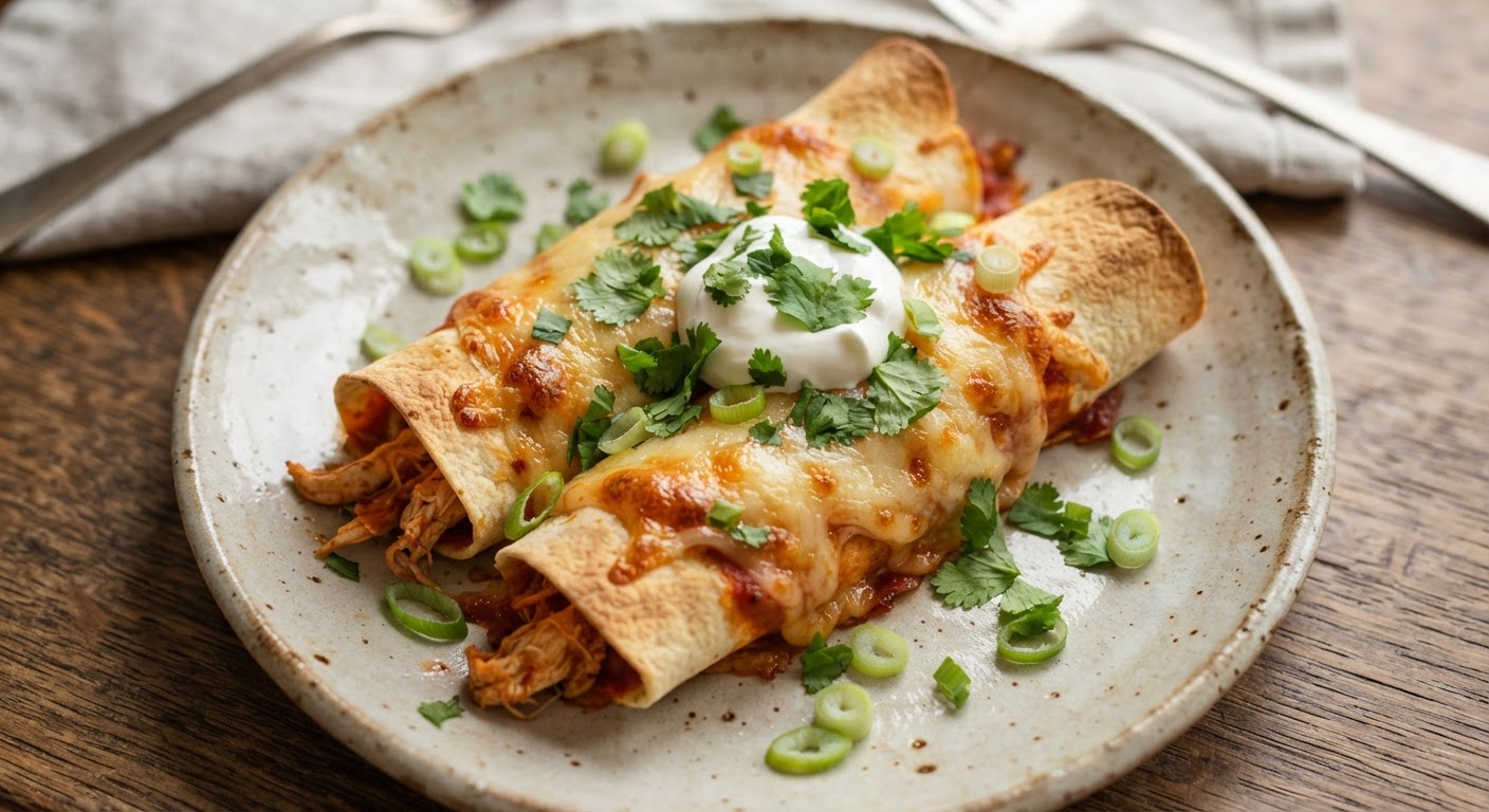 Plated Classic Chicken Enchiladas
