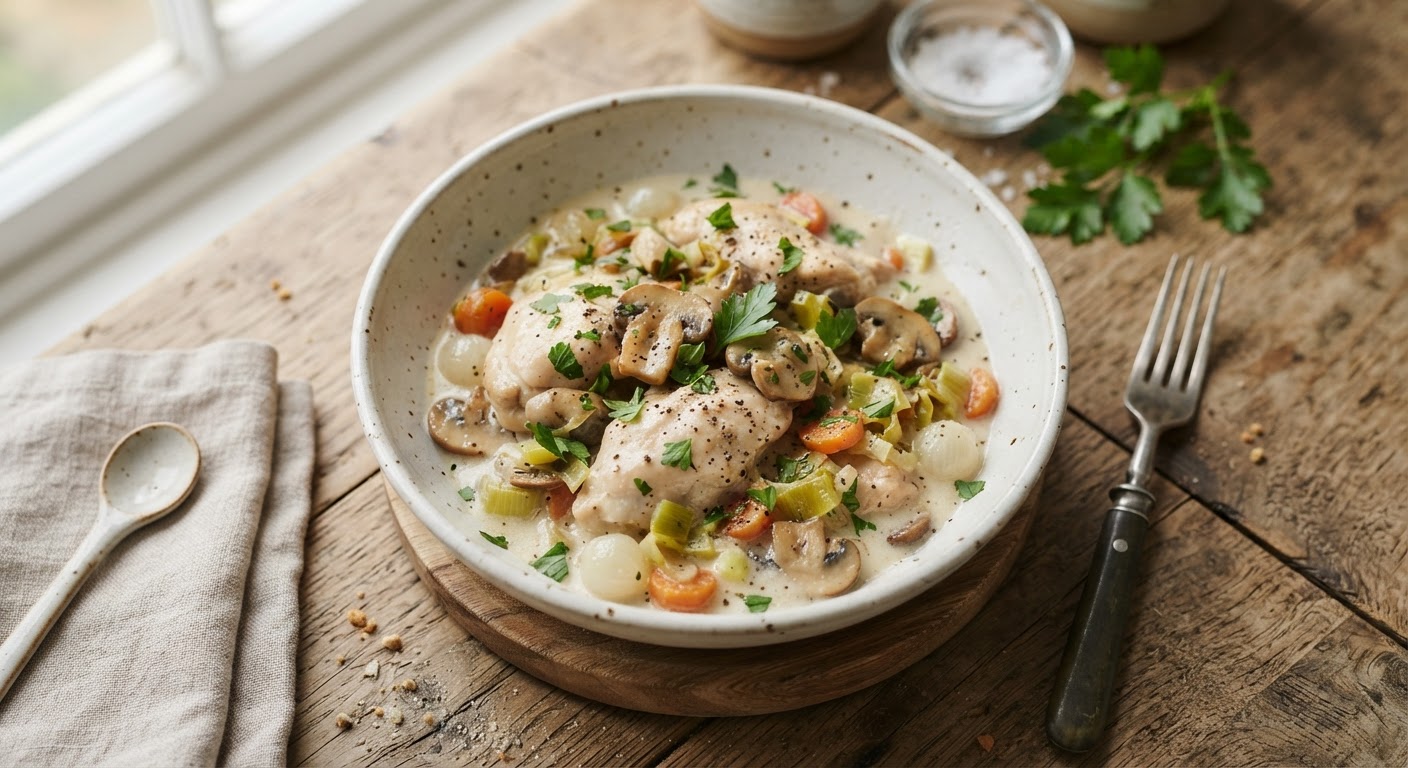 Plated Classic Chicken Fricassée