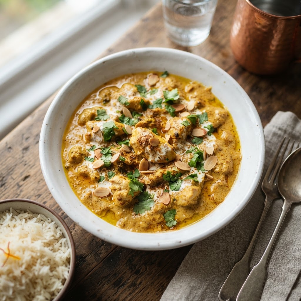 Plated Creamy Chicken Korma