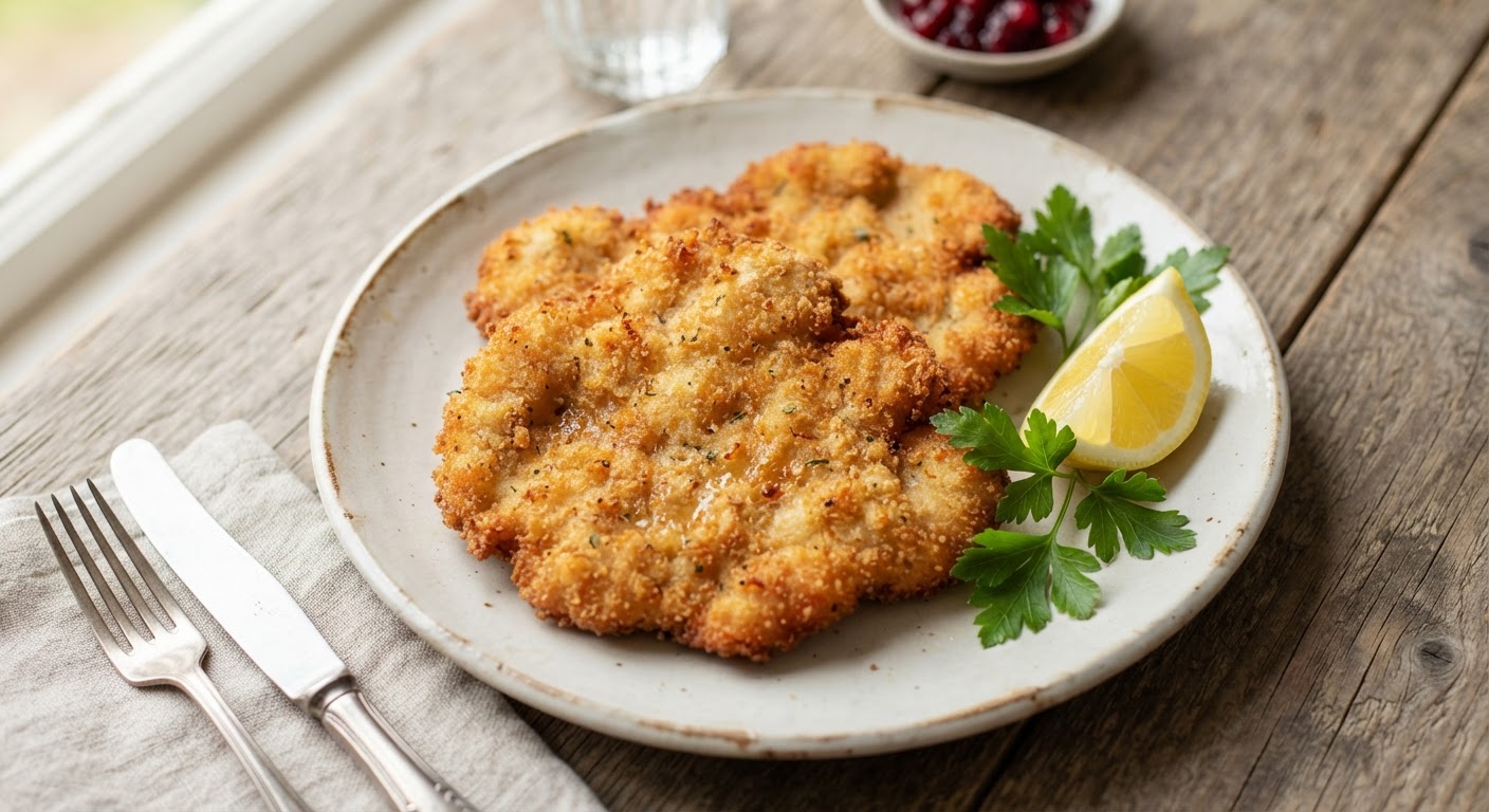 Plated Crispy Chicken Schnitzel